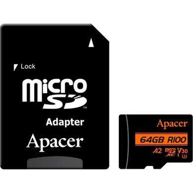 Карта пам`ятi MicroSDXC 64GB UHS-I/U3 Class 10 Apacer + SD адаптер (AP64GMCSX10U8-R) [608078]