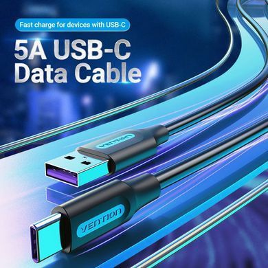 Кабель USB 2.0 AM-Type-C M, 0.5 м, 100W PVC чорний Vention (CORBD) [402426]