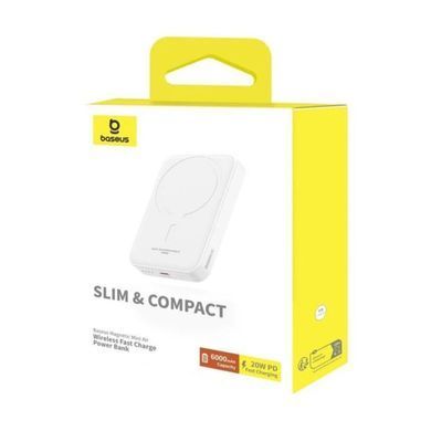 Зовнішній акумулятор Baseus Magnetic Mini Air Wireless Fast Charge Power Bank 6000mAh 20W Stellar White（With Simple Series Charging Cable Type-C to (P10059002223-00) [805545]
