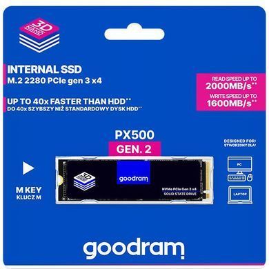SSD 1Tb GoodRAM PX500 M.2 2280 PCIe Gen 3x4 NVMe 3D NAND, Retail (SSDPR-PX500-01T-80-G2) [403924]