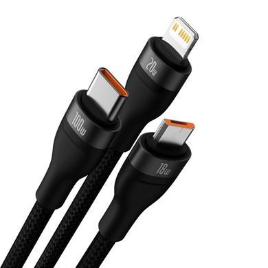 Кабель Baseus Flash Series Ⅱ Two-for-three Charging Cable U+C to M+L+C 100W 1.2m Black (CASS030101) [802611]