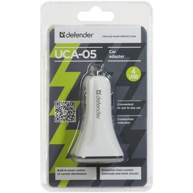 Автозарядка 4xUSB 40W (4xUSB-A) 8A UCA-05 біла Defender (83567) [402083]