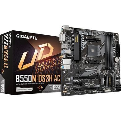 Материнська плата GIGABYTE B550M DS3H AC sAM4 B550 4xDDR4 M.2 Wi-Fi BT HDMI D-Sub mATX (B550M_DS3H_AC) [109210]