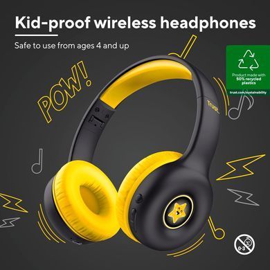 Навушники On-ear Trust Nouna Kids, Wireless, Mic, Чорний (25405_TRUST) [107484]