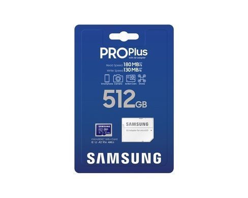 Карта пам`яті MicroSDXC 512GB UHS-I/U3 Class 10 Samsung Pro Plus R180/W130MB/s + SD-адаптер (MB-MD512SB/WW) [615551]