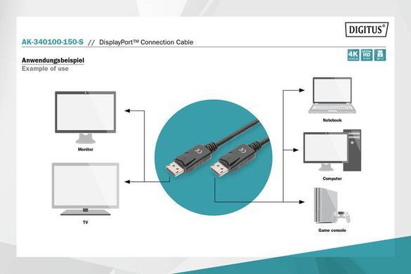 Кабель DIGITUS DisplayPort (M/M), 15м, чорний (AK-340100-150-S) [108521]