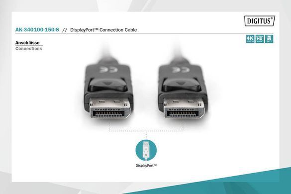 Кабель DIGITUS DisplayPort (M/M), 15м, чорний (AK-340100-150-S) [108521]