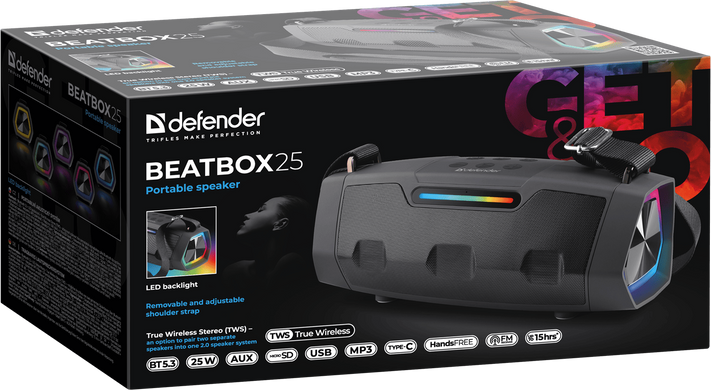 Портативна акустика Defender Beatbox 25 25Вт Black (65325) [203835]