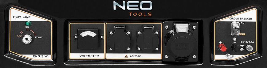 Neo Tools Генератор бензиновий 04-731, 6.0/6.5кВт, 1х12В та 2х230В (16А) та 1x230В(32А), бак 25л, 313г/кВтГ, 85 кг