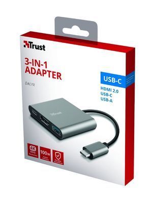 Хаб Trust Dalyx 3-in-1 USB-С > USB-А 3.2/USB-С/HDMI, Алюміній, 0.1м, чорний (23772_TRUST) [108800]