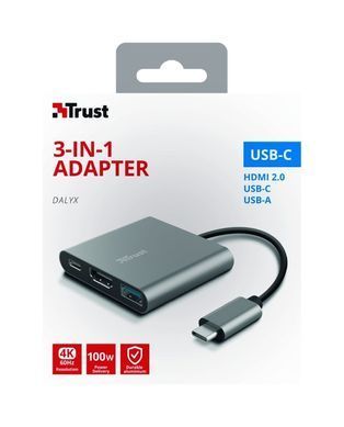 Хаб Trust Dalyx 3-in-1 USB-С > USB-А 3.2/USB-С/HDMI, Алюміній, 0.1м, чорний (23772_TRUST) [108800]