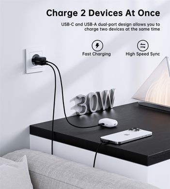 Мережевий зарядний пристрій Choetech (USB-C+USB-A) Black (PD5012-EU-BK) [619602]