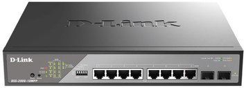 Комутатор D-Link 8xGE PoE, 2xSFP, 242Вт, Некерований (DSS-200G-10MPP) [105205]