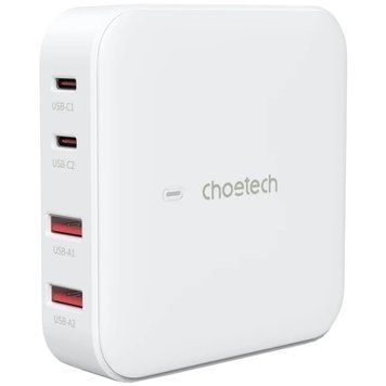 Зарядний пристрій 4xUSB 100W GaN (2хUSB-C+2хUSB-A) Desktop Charger білий Choetech (PD8008-EU-WH) [402138]