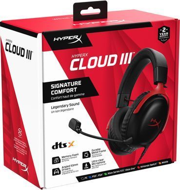 Гарнітура ігрова HyperX Cloud III, mini-jack/USB-A/USB-C, 1.2м/1.3м, чорно-червоний (727A9AA) [107328]