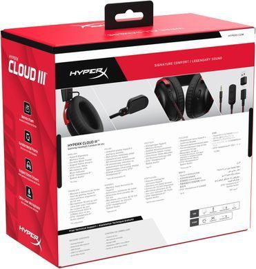 Гарнітура ігрова HyperX Cloud III, mini-jack/USB-A/USB-C, 1.2м/1.3м, чорно-червоний (727A9AA) [107328]