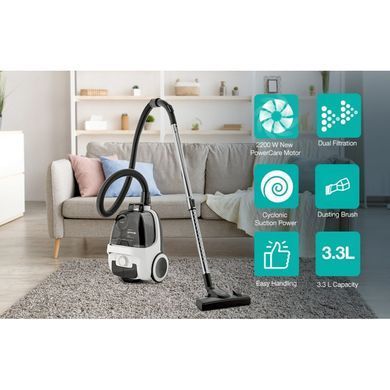 Пилосос Gorenje контейнерний, 800Вт, конт пил -3.3л, HEPA, телескоп трубка, сенсорне упр, білий (VC2201G4AEW) [110854]