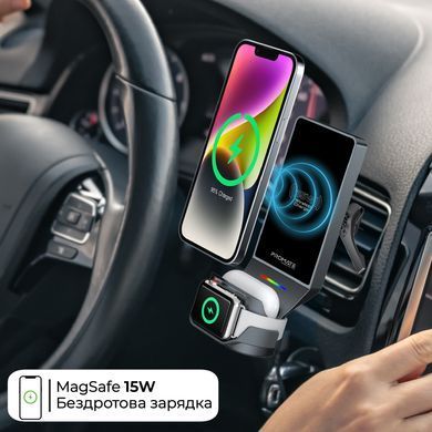 Бездротовий зарядний пристрій Promate MagDrive-Trio MagSafe Black (magdrive-trio.black) [603340]