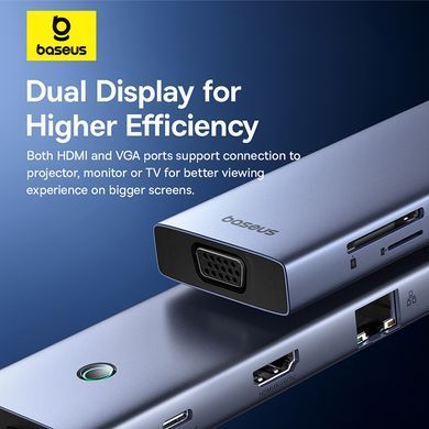 USB-хаб Baseus UltraJoy Series 10-Port HUB Docking Station Space Grey（Type-C to HDMI4K@60Hz*1+VGA*1+USB 3.0*3+PD*1+RJ45*1+SD/TF*1+3.5mm*1） (B0005280C811-00) [806516]