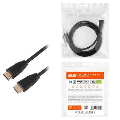 Кабель HDMI (M/M) 2Е 2м, 2.0, Slim High Speed Aluminum, чорний (2EW-1082-2M) [108580]