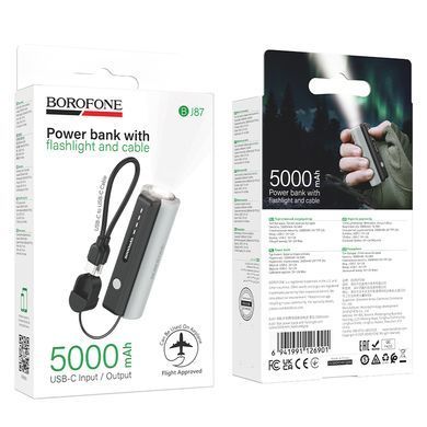 Зовнішній акумулятор BOROFONE BJ87 Star power bank with flashlight and cable(5000mAh) Black (6941991126901) [806544]