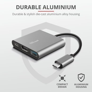 Хаб Trust Dalyx 3-in-1 USB-С > USB-А 3.2/USB-С/HDMI, Алюміній, 0.1м, чорний (23772_TRUST) [108800]