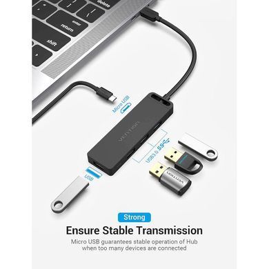 USB-хаб Vention Type-C to 4-Port USB 3.0 Hub with Power Supply Black 0.5M ABS Type (TGKBD) [802751]