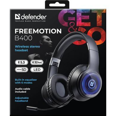 Гарнітура Defender FreeMotion B400 Bluetooth+3,5мм,гнучкий мікрофон, LED, Black (63400) [401844]