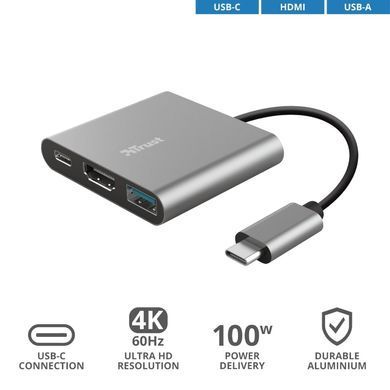 USB-хаб Trust Dalyx Aluminium USB Type-C 3-в-1 (23772) (23772_TRUST) [612627]