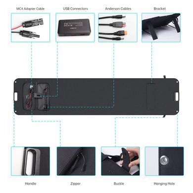 Сонячна панель Choetech 200W DC200W,1*USB QC3.0 18W,1*USB-C PD3.0 45W, 1xUSBA 12W (243x53см) (SC011-BK) [401639]