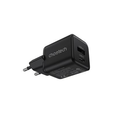 Мережевий зарядний пристрій Choetech (USB-C+USB-A) Black (PD5012-EU-BK) [619602]