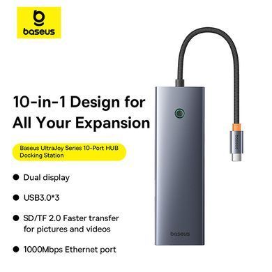 USB-хаб Baseus UltraJoy Series 10-Port HUB Docking Station Space Grey（Type-C to HDMI4K@60Hz*1+VGA*1+USB 3.0*3+PD*1+RJ45*1+SD/TF*1+3.5mm*1） (B0005280C811-00) [806516]