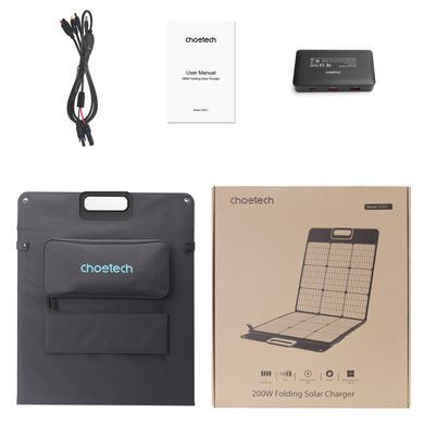 Сонячна панель Choetech 200W DC200W,1*USB QC3.0 18W,1*USB-C PD3.0 45W, 1xUSBA 12W (243x53см) (SC011-BK) [401639]