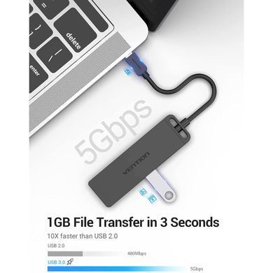 USB-хаб Vention Type-C to 4-Port USB 3.0 Hub with Power Supply Black 0.5M ABS Type (TGKBD) [802751]