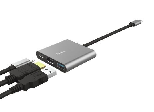 Хаб Trust Dalyx 3-in-1 USB-С > USB-А 3.2/USB-С/HDMI, Алюміній, 0.1м, чорний (23772_TRUST) [108800]