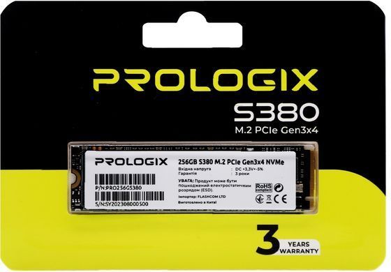 Накопичувач SSD 256GB Prologix S380 M.2 2280 PCIe 3.0 x4 NVMe 3D TLC (PRO256GS380) [607930]