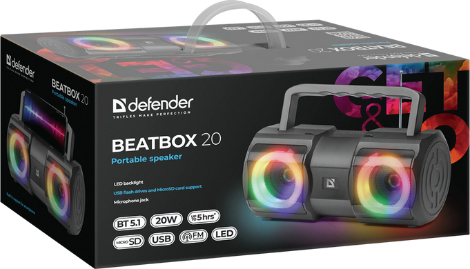 Портативна колонка Defender Beatbox 20 20Вт, Black (65420) [201569]