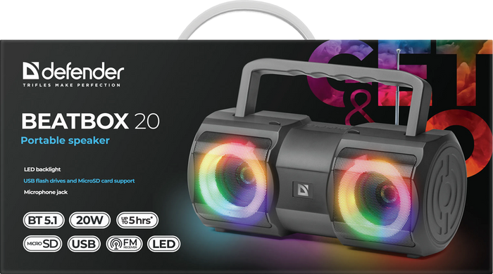Портативна колонка Defender Beatbox 20 20Вт, Black (65420) [201569]