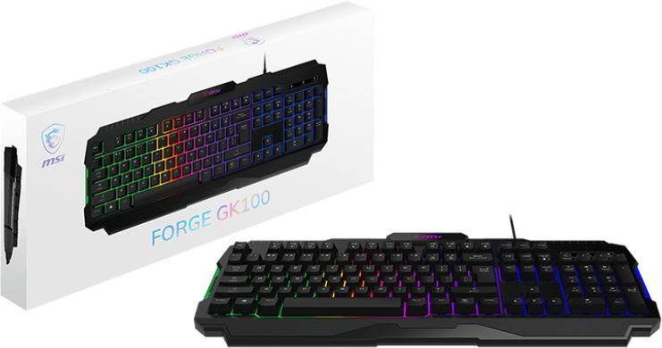 Клавіатура мембранна MSI FORGE GK100 104key, USB-A, EN/UKR/RU, ColorLED, чорний (S11-04UA221-HH9) [103715]