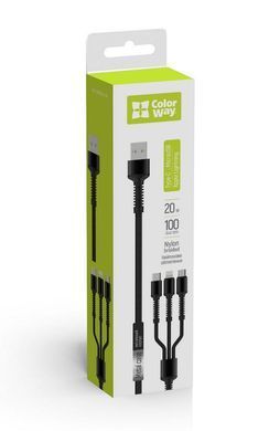 Кабель ColorWay USB - Lightning + micro USB + USB Type-C (M/M), 1.2 м, Dark Grey (CW-CBU3003-GR) [618683]