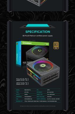 Блок живлення GAMEMAX (RGB1050 PRO (ATX3.1 PCIe5.1)) [303200]
