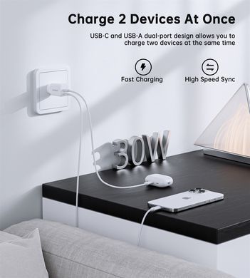 Мережевий зарядний пристрій Choetech (USB-C+USB-A) White (PD5012-EU-WH) [619603]