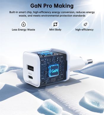 Мережевий зарядний пристрій Choetech (USB-C+USB-A) White (PD5012-EU-WH) [619603]