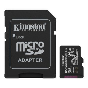 Карта пам`яті MicroSDXC 64GB UHS-I Class 10 Kingston Canvas Select Plus R100MB/s + SD-адаптер (SDCS3/64GB) [613216]