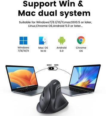 Мишка UGREEN 2.4GHz MU008, бездротова, вертикальна 4000dpi., 4кн., Чорна (25444) [404004]