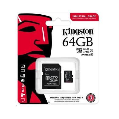 microSDXC (UHS-1 U3) Kingston Industrial 64Gb class 10 V30 А1 (adapter SD) (SDCIT2/64GB) [806685]