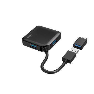 Хаб Hama USB-A/USB-С > 4xUSB-A3.2, 0.15м, чорний (00200116) [108801]