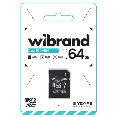 Карта пам'яті microSDXC (UHS-1) Wibrand 64Gb class 10 (adapter SD) (WICDXU1/64GB-A) [802819]
