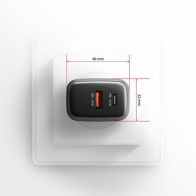 Мережевий зарядний пристрій AXAGON, 2x port (USB + USB-C), PD3.0/QC4+/PPS/Apple, 67W, сірий (ACU-PQ67) [504210]