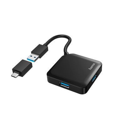 Хаб Hama USB-A/USB-С > 4xUSB-A3.2, 0.15м, чорний (00200116) [108801]